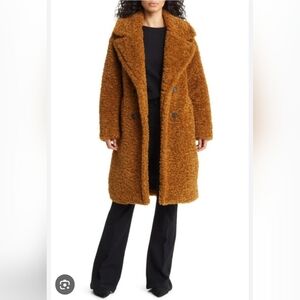 BCBGeneration Double Breasted Faux Fur Teddy Coat Sz L Toffee